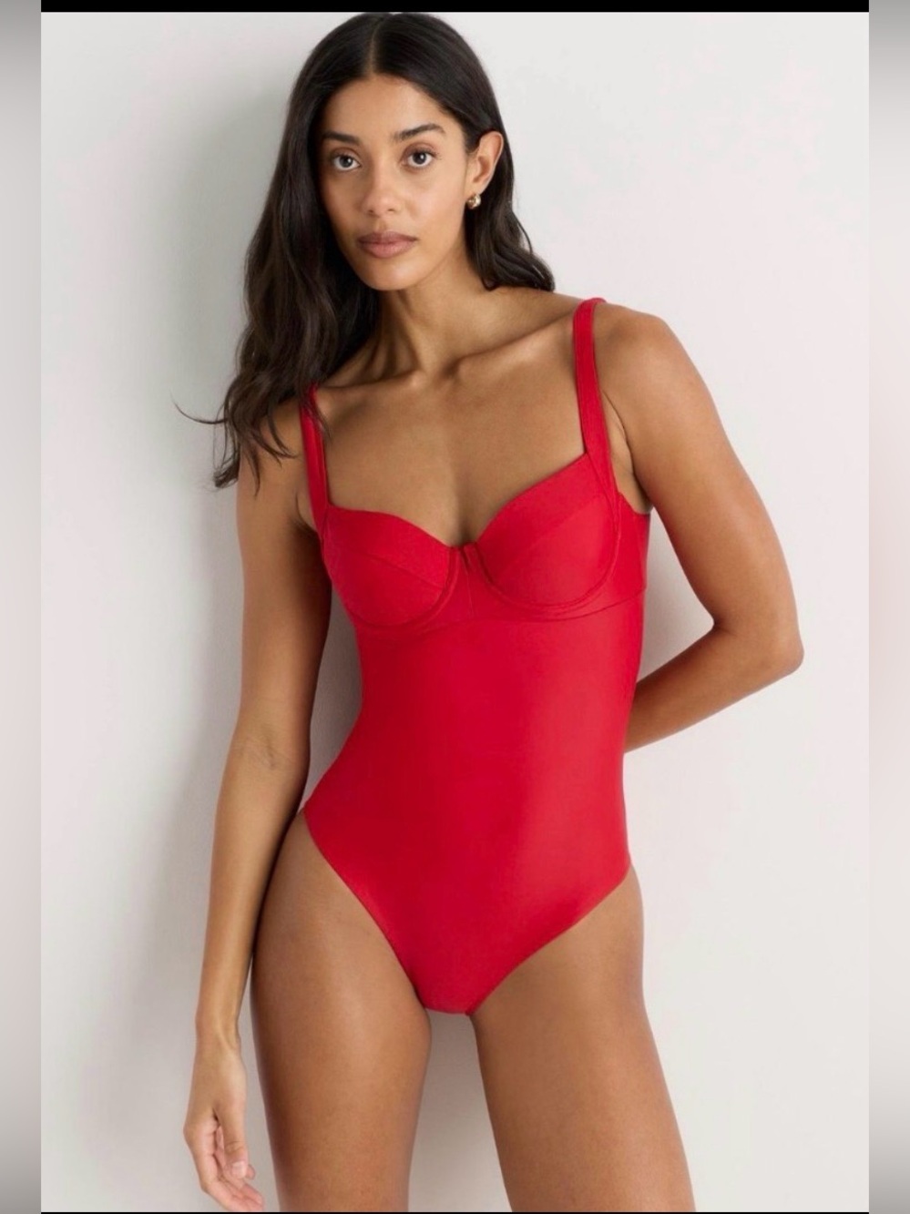 NWT Quince Italian Underwire One-Piece Swimsuit Cherry Red Sz L